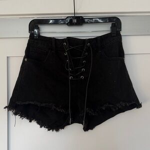 High Waist Black Lace-Up Women's Shorts